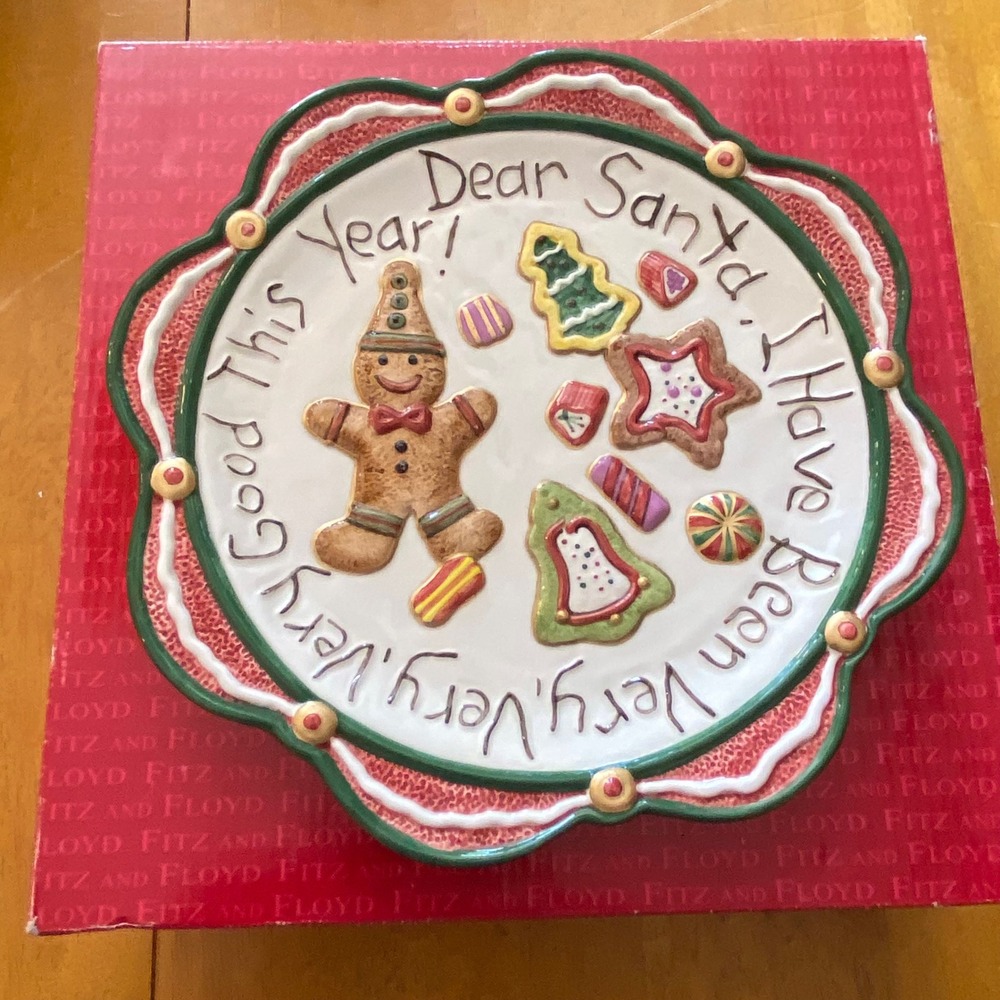 Fitz and Floyd Holiday Cookie Plate Excellent Christmas Decor Gingerbread Santa